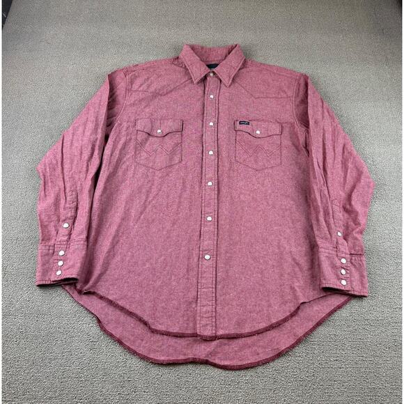 Wrangler Men XL Red Shirt Long Sleeves Western Button Snap Closure Rough Collar - Picture 10 of 11